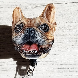 Single Realistic Customizable Hand Colored Pet Portrait Retractable Badge Reel I.D. Holder Nurse Dog Cat Doctor Back to School