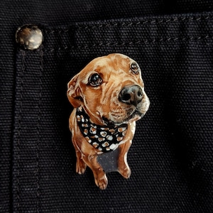 Custom Handcolored Pet Portrait Pinback or Magnet: Dog Cat Memorial Wedding Gift