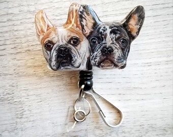 Multiple Pet Faces* Handcolored Realistic Pet Portrait Retractable Badge/ID Holder Personalized