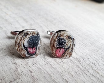 Custom Pet Portrait Cuff Link Set Handcolored Personalized