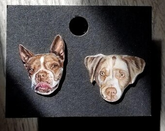 Handcolored Realistic Pet Portrait Silver Earring Stud Set Personalized Handmade Gift Dog