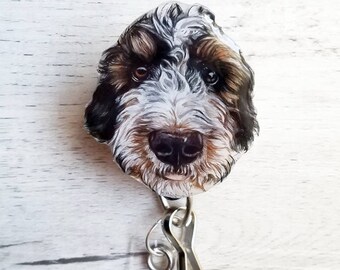 Handcolored Realistic Pet Portrait Retractable Personalized Badge/I.D. Reel Holder