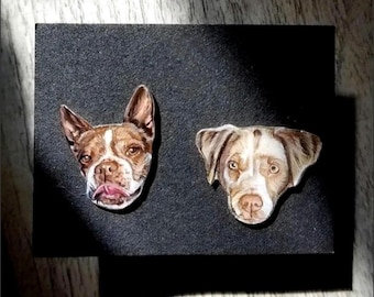Custom Hand Colored Pet Portrait Sterling Silver Stud Post Earrings: Custom Dog Cat Memorial