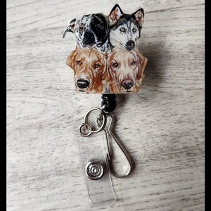 Multiple* Realistic Customizable Hand Colored Pet Portrait Retractable Badge Reel I.D. Holder Nurse Dog Cat Veterinarian Father Graduation