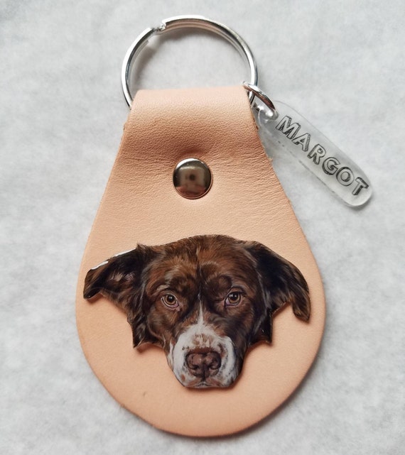 Dog Tag Charm Leather Keychain