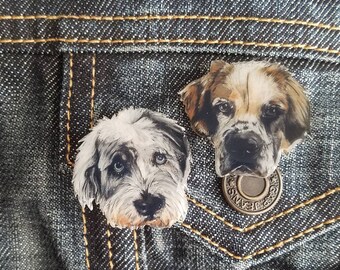 Single Handcolored Realistic Pet Portrait Pinback Or Magnet Personalized Handmade Wedding Valentine