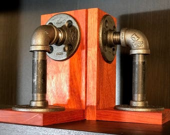 Bookends - Padauk and Black Iron Pipe