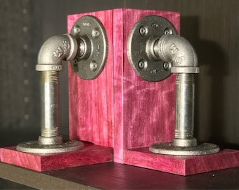 Bookends - Purple Heart and Black Iron Pipe