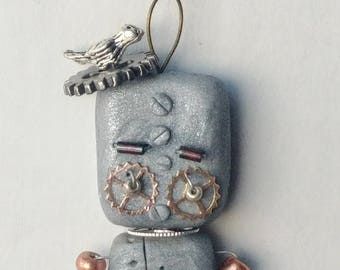 Birdnest head polymer clay robot ornament