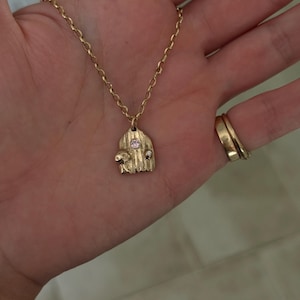 Fairy door charm solid gold bronze or silver with pink CZ and moissanite