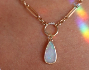 Australian Opal Fairy Charm 14k Solid Yellow Gold