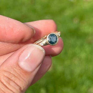 Blue Diamond Ring 10k Solid Yellow Gold White Accent Diamonds Natural
