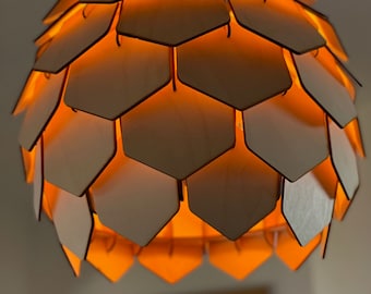 Designer pendant lamp made of wood in a pine cone design – Handcrafted wooden lamp made of 82 parts | Natural light object