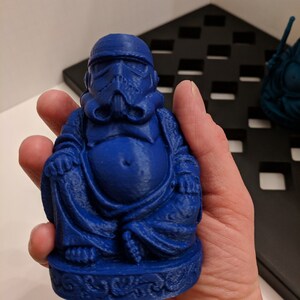 7in 3D Printed Stormtrooper Buddha, Valentine&#39;s Day Buddha, Father&#39;s Day Gift, Gift, Star Wars, Home Decor, Zen, geek, laughing buddha