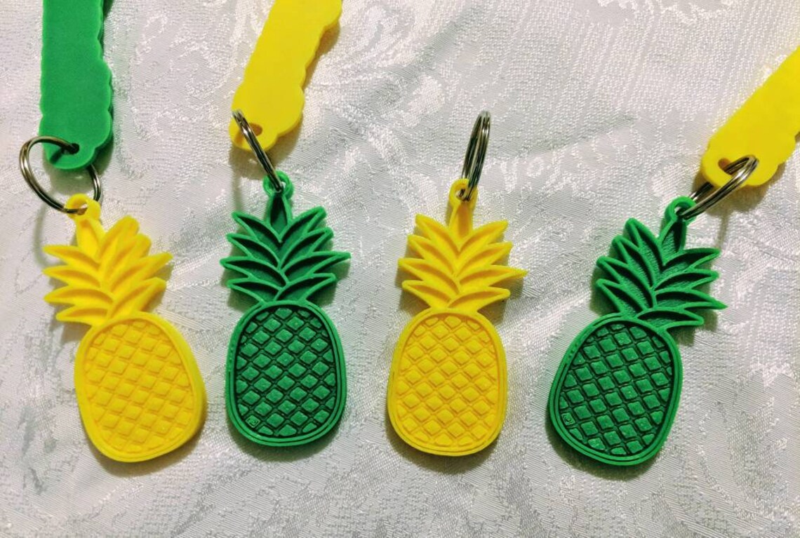 3D Printed Pineapple Keychain Luau Themed Keychain Zipper Etsy