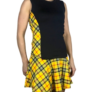 Yellow Plaid Women&#39;s Athletic Outfit- Athletic Oufit, Running Outfit, Golf Apparel, Tennis Outfit Skirt w/ built in compression shorts