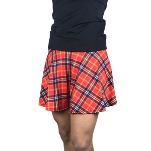 Red Plaid Athletic Skirt w/ built in compression shorts and pocket- tennis skirt, skater skirt, golf skirt, running skirt