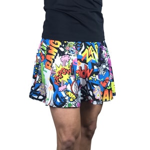 Graffiti Print Athletic Skirt w/ built in shorts and pockets- tennis skirt, skater skirt, golf skirt, running skirt