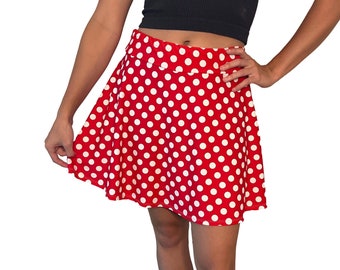 Minnie Flare Golf Skort W/Pockets *Red & White Polka Dot Print* - Tennis, Running, Golf Skirt, Pickle ball Outfit