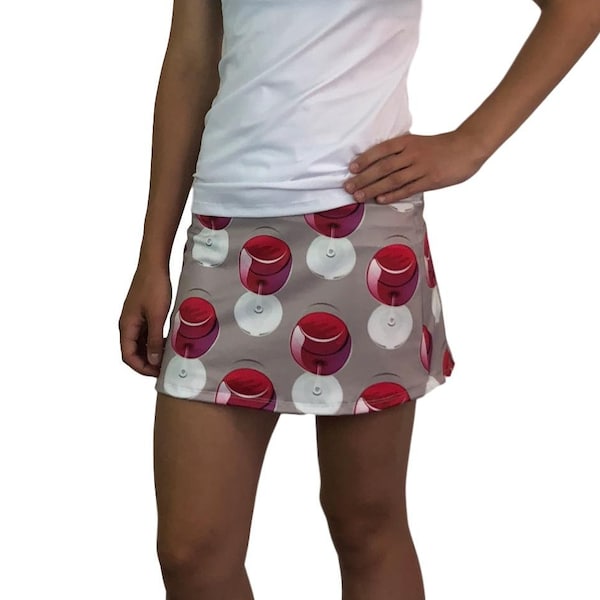 Wine Glass Print Athletic Slim Golf Skort w/ pocket- Golf Skirt