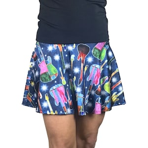 Guitar Rock &#39;n&#39; Roll Print Athletic Flare Skirt w/ compression shorts and pocket- tennis skirt, golf skirt, running skirt