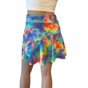 SALE - Ready to Ship - Flutter Golf Skort W/Pockets *Rainbow Geo Print* - Tennis, Running, Golf Skirt