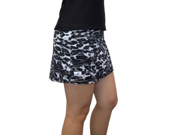 Black and White Leopard Print Athletic Slim Golf Skort w pocket Golf Skirt