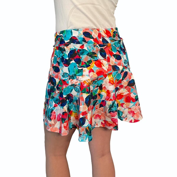 Flutter Golf Skort W/Pockets *Autumn Leaves Print* - Tennis, Running, Golf Skirt