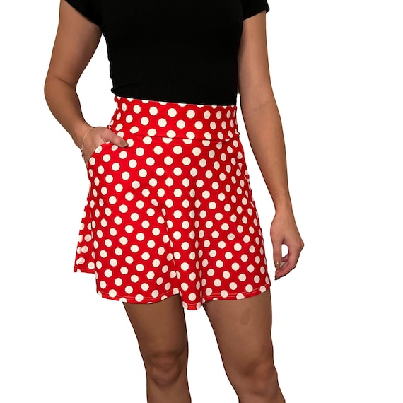 A-Line Skirt w/Optional Pockets - *Red & White Polka Dot Minnie Print* - Tennis, Running, Golf Skirt