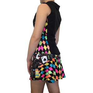 Vegas and Neon Diamond Athletic Golf Outfit- Athletic Collared Shirt, Golf Apparel, Tennis Outfit Skirt w/ built in compression shorts