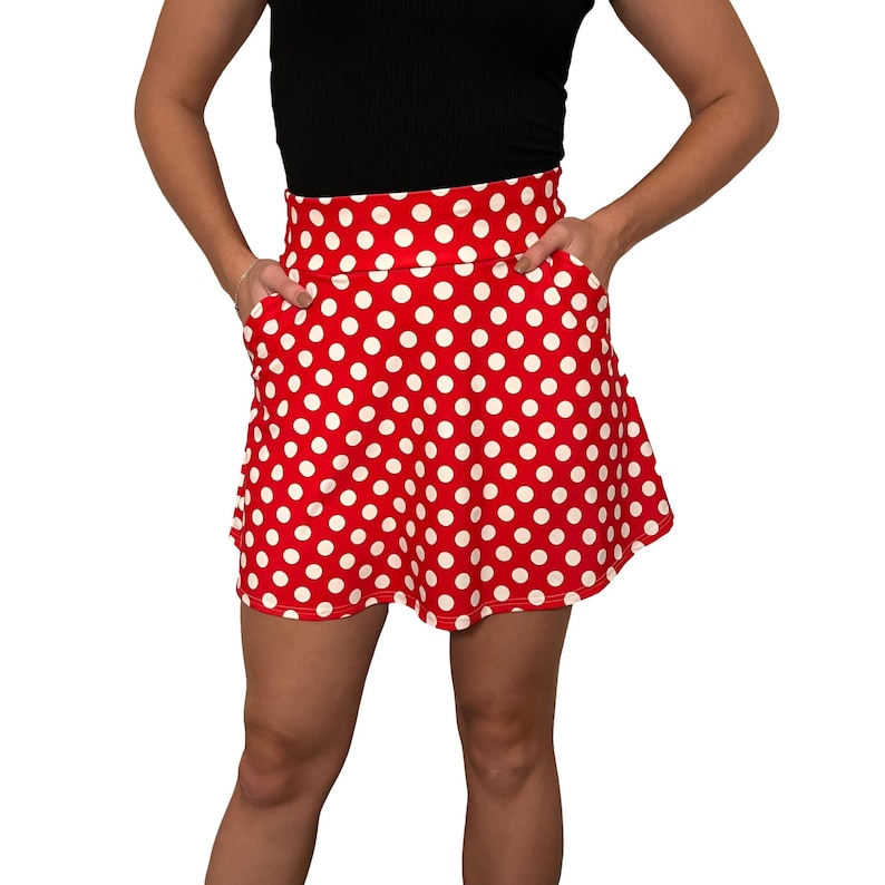 A-Line Skirt w/Optional Pockets - *Red & White Polka Dot Minnie Print* - Tennis, Running, Golf Skirt image 3
