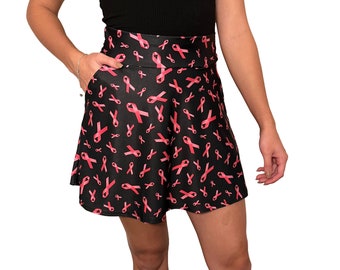 A-Line Skirt w/Optional Pockets - *Pink Ribbon Breast Cancer Awareness* - Tennis, Running, Golf Skirt