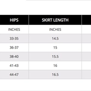 Puede incluir: Tabla de tallas para ropa con medidas en pulgadas para cintura, caderas, largo de falda y largo de entrepierna de pantalones cortos. Las tallas incluyen XXS (0-2), XS (4-6), S (8-10), M (12-14) y L (16-18).