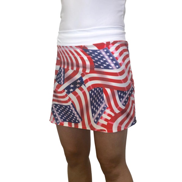 USA Flag Print Athletic Slim Golf Skort w/ pocket- Golf Skirt