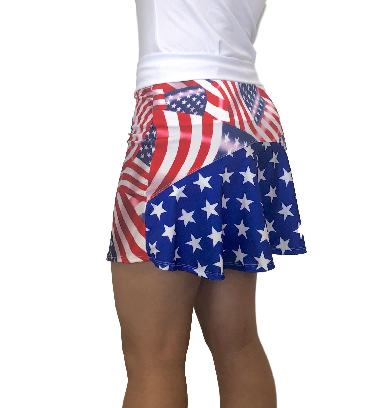 Flag w/ Stars Patriotic Athletic Flutter Golf, Running, Tennis Skort …