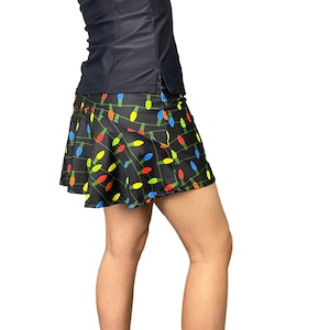 Flutter Golf Skort W/Pockets *Christmas Lights Print* - Winter Christmas Tennis, Running, Golf Skirt
