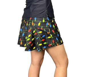 Flutter Golf Skort W/Pockets *Christmas Lights Print* - Winter Christmas Tennis, Running, Golf Skirt