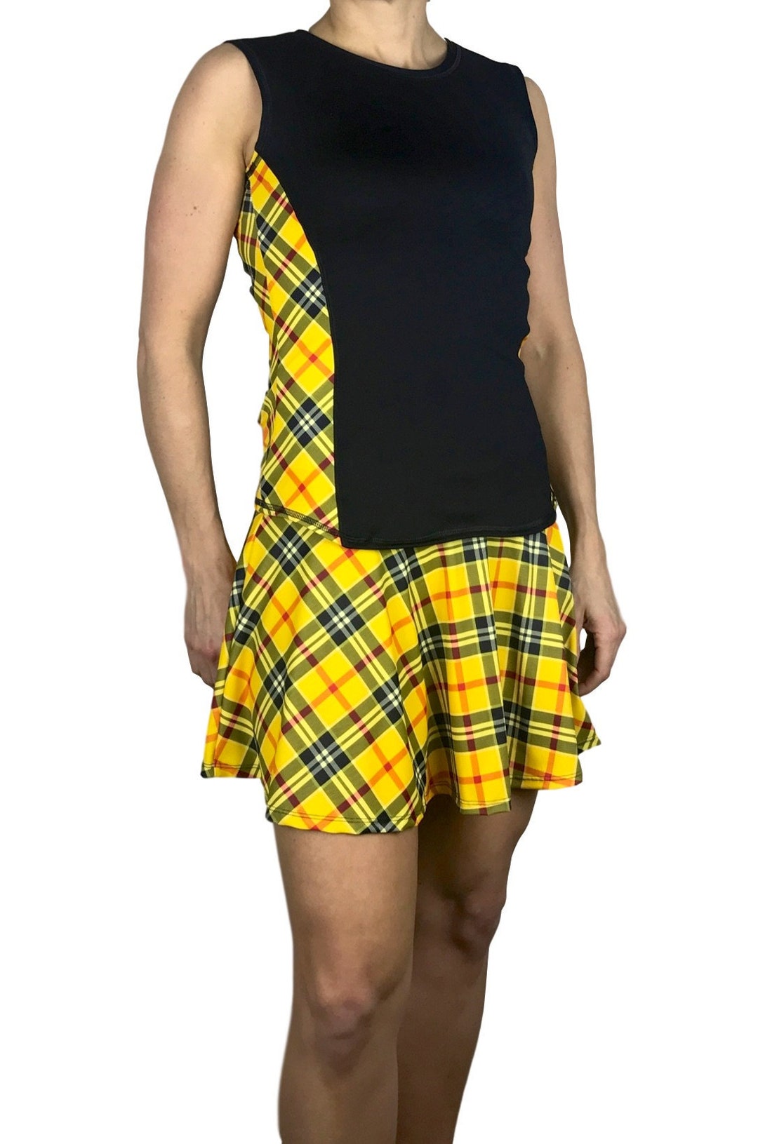 Yellow Plaid Women's Athletic Outfit- Athletic Oufit, Running Outfit, Golf  Apparel, Tennis Outfit Skirt W/ Built in Compression Shorts