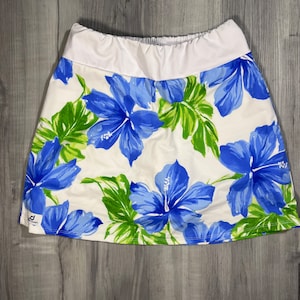 SALE - SMALL ONLY - Blue Floral Athletic Slim Skirt w/ built in compression shorts and pocket- tennis skirt, golf skirt, running skirt