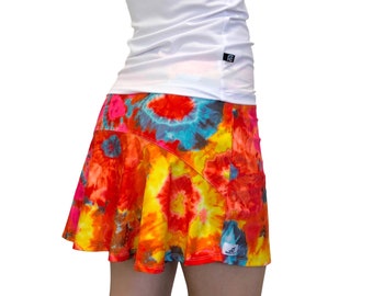 Orange Tie Dye Athletic Flutter Golf, Running, Tennis Skort w/ pockets- Golf Skirt