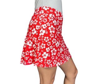 Flutter Golf Skort W/Pockets *Red Hibiscus Hawaiian Floral* - Tennis, Running, Golf, Pickleball Skirt