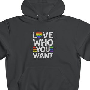 Love Who You Want NUBLEND® Hooded Sweatshirt, LGBTQIA+ Pride, Gay, Rainbow, Gift, Lesbian, Transgender, Queer, Bisexual, Ally, Love is Love