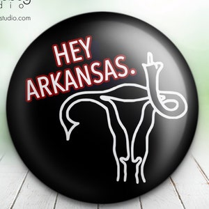 Hey Arkansas (Red Lettering) F U Black Background - Button Pin