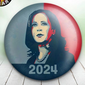 Kamala Harris 2024 Political Pin in Shepard Fairey Style, President, White House, Democrat, Liberal, Vote, Election, Progressive, Feminist