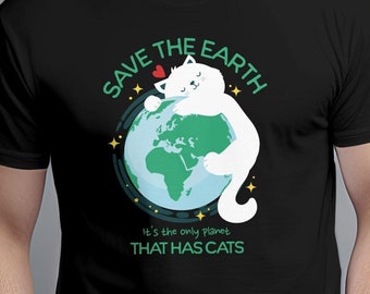 Save the Earth Cat T-Shirt: Climate Change Awareness