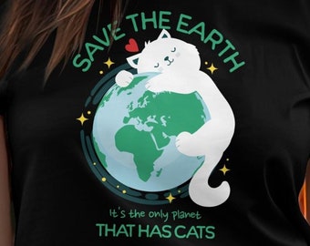 Save the Earth Cat T-Shirt: Climate Change Awareness