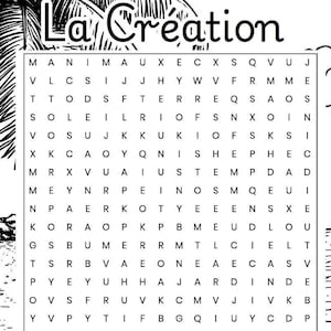 Jeu de mots cachés bibliques pour enfants - La Création selon Genèse 1 et 2