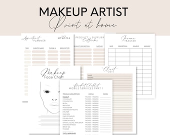 Makeup Artist business planner and management, printable face chart, appointment planner, income tracker, product lists
