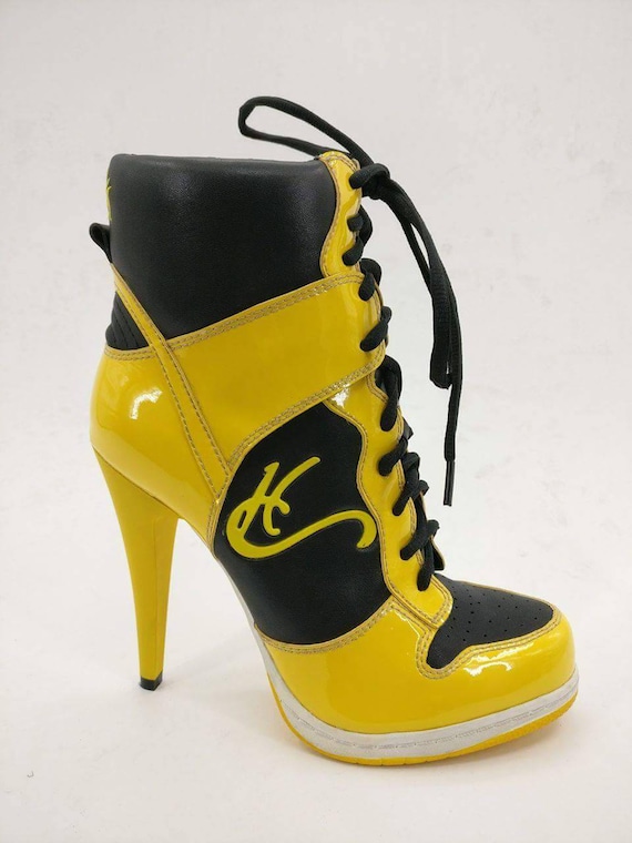 yellow and black heels