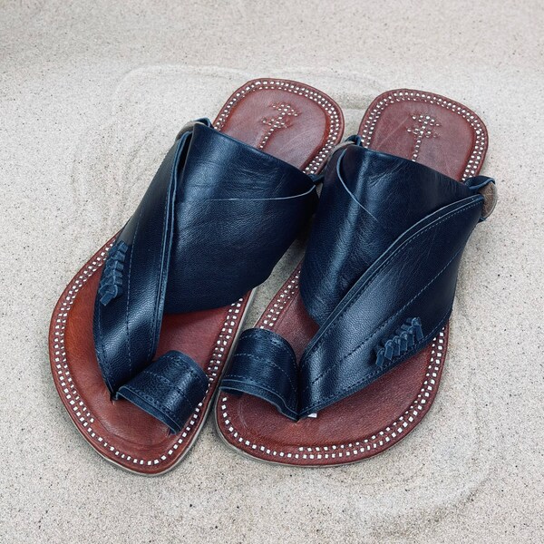 Mens navy leather sandals ~ SandCruisers ~ Handmade sandals~ Great for outdoors, beaches, pools, parks, grass, and outdoors!